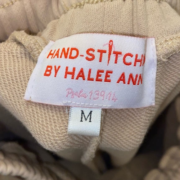 Hand Stitched by Halee Ann Tan Sweatpant Joggers Orange Embroidered Side Detail - Picture 5 of 8